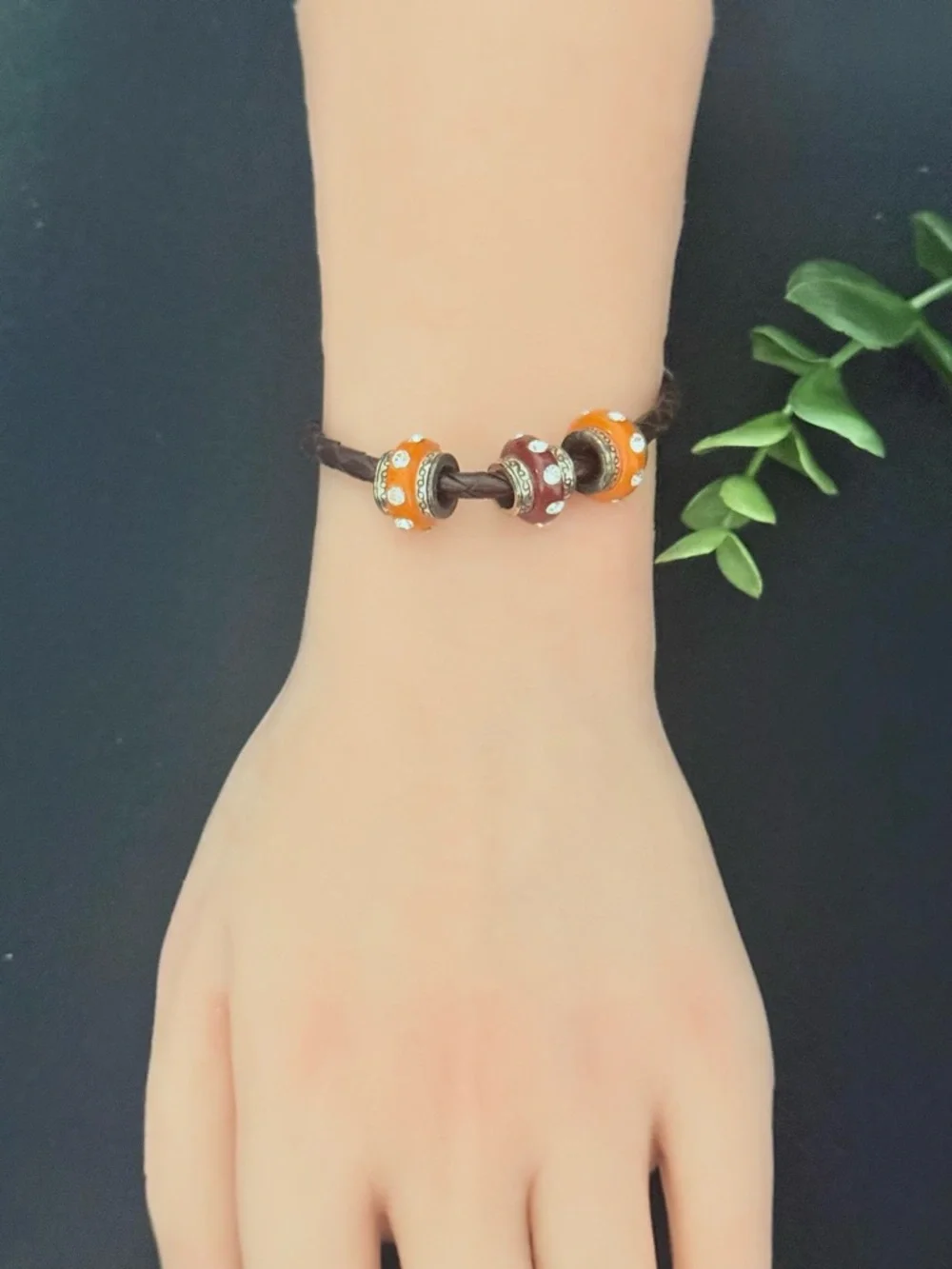Brighton Orange and‎ Plum Bead Braided Leather Bracelet